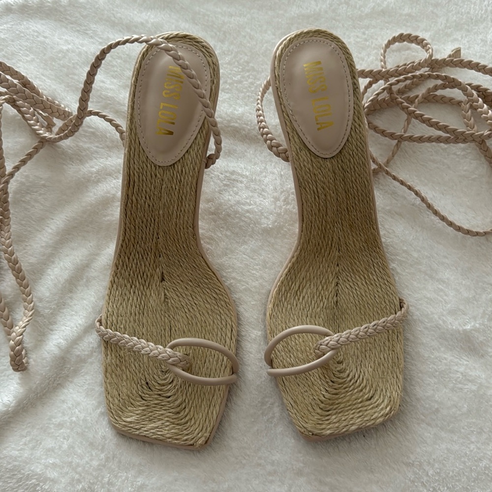 Miss Lola Braided Lace Up Sandal Heel